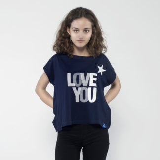 Kurzes Damen-Shirt mit weitem, breitem Ausschnitt