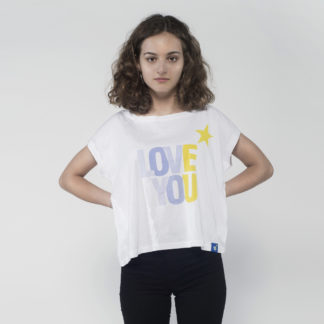 Kurzes Damen-Shirt mit weitem, offenem Halsausschnitt